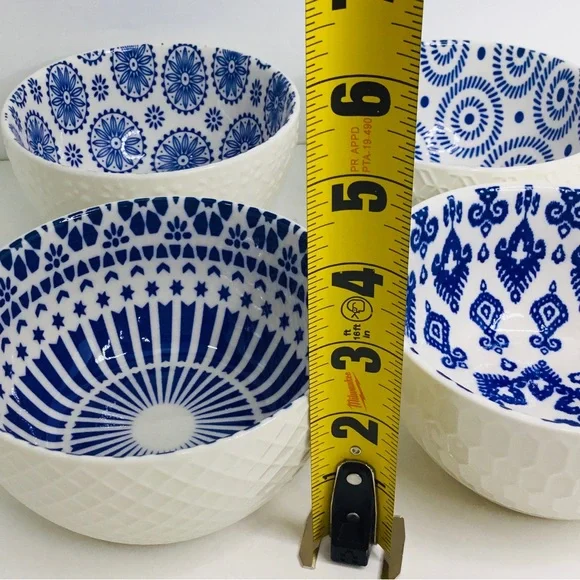 4 Signature International Shibori Tie Dye Cereal Bowls Blue White 5” - Picture 8 of 9